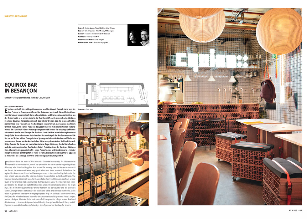 Article sur Jeanne Patoz pour le bar Equinox dans le magazine AIT